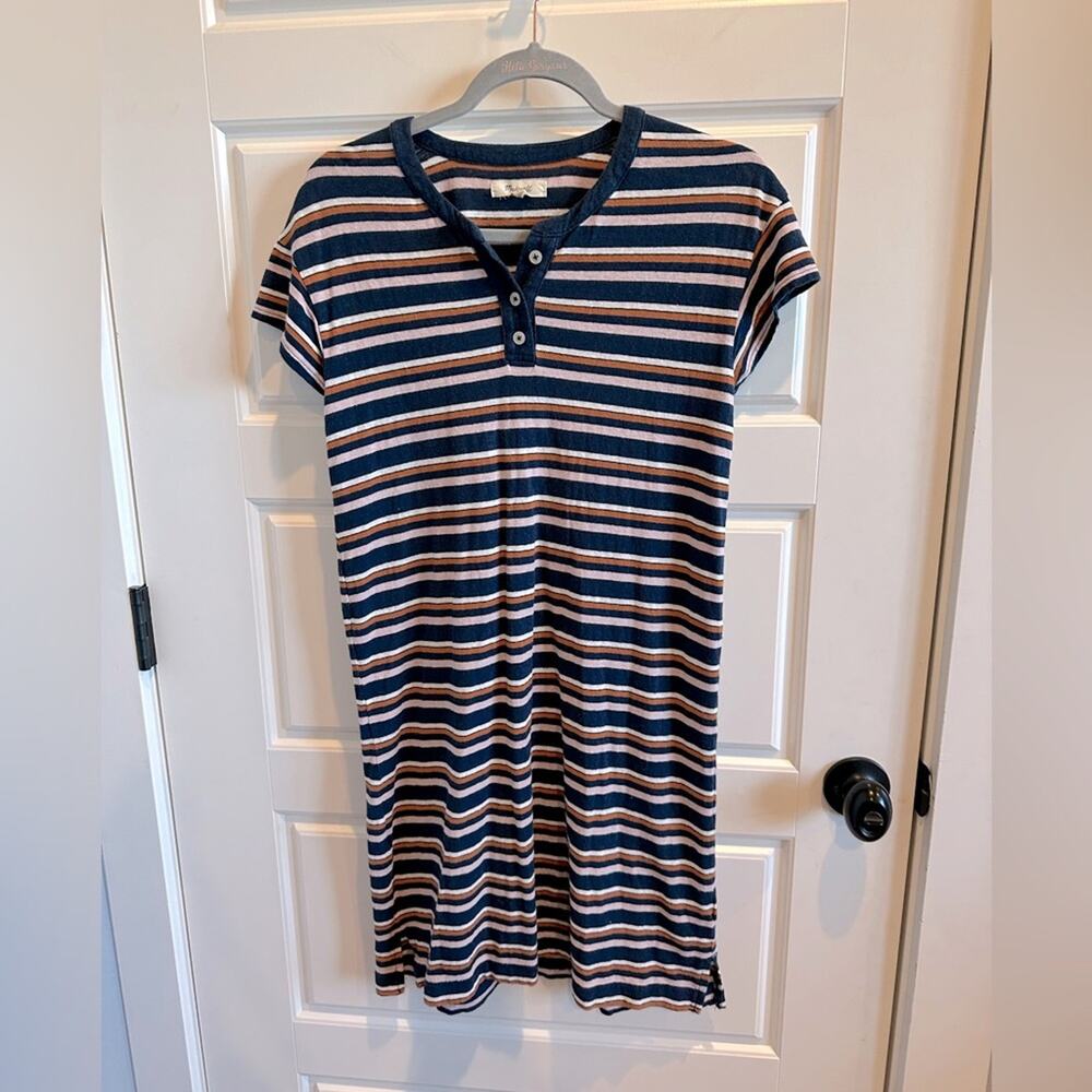 Madewell Striped Henley T-Shirt Dress - Picture 1 of 7